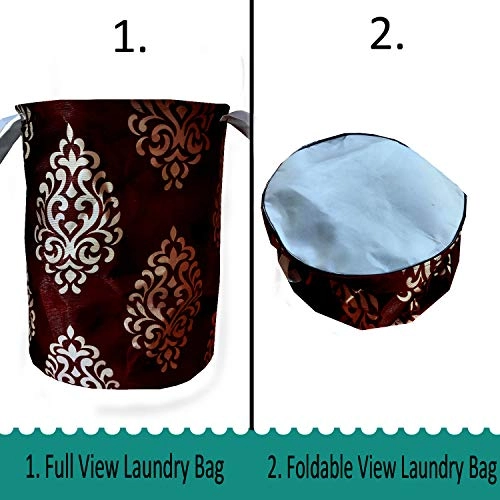 Washing Machine Cover - Washable Dustproof 23 X 23 X 33 inches + Designer Laundry Bag - Brown Floral