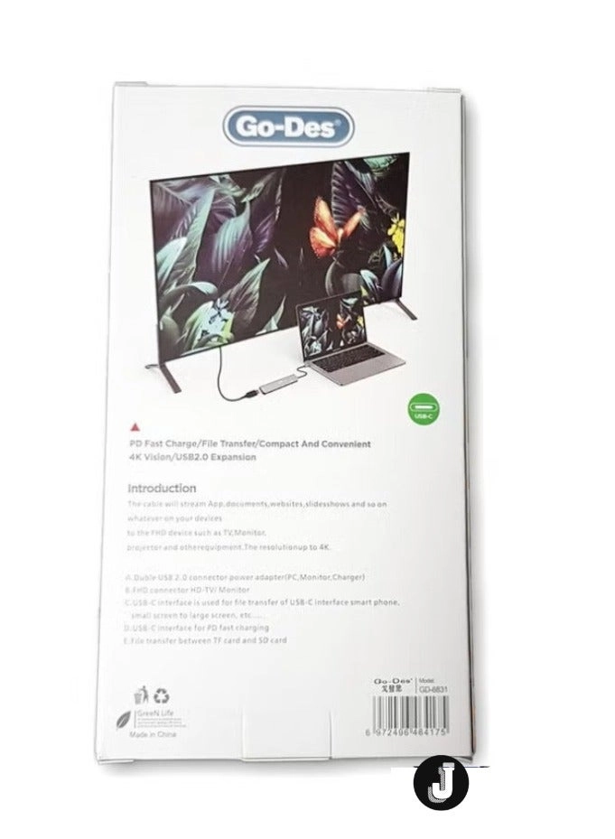 USB C Hub - 4K HDMI 100W PD SD/TF Card Reader