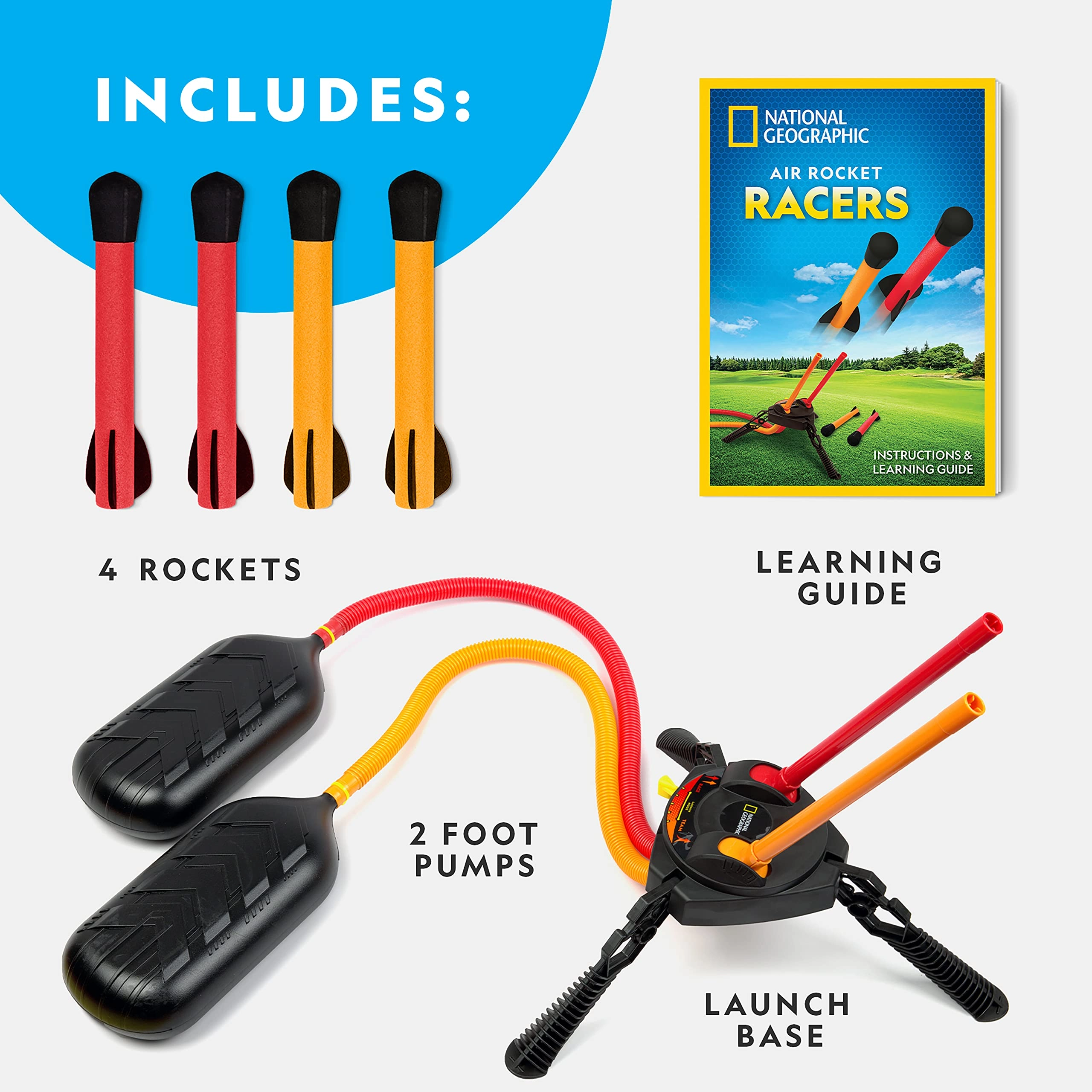 Air Rocket Racers Kit - 4 Foam-Tipped Rockets Up to 100Ft. 6 years+