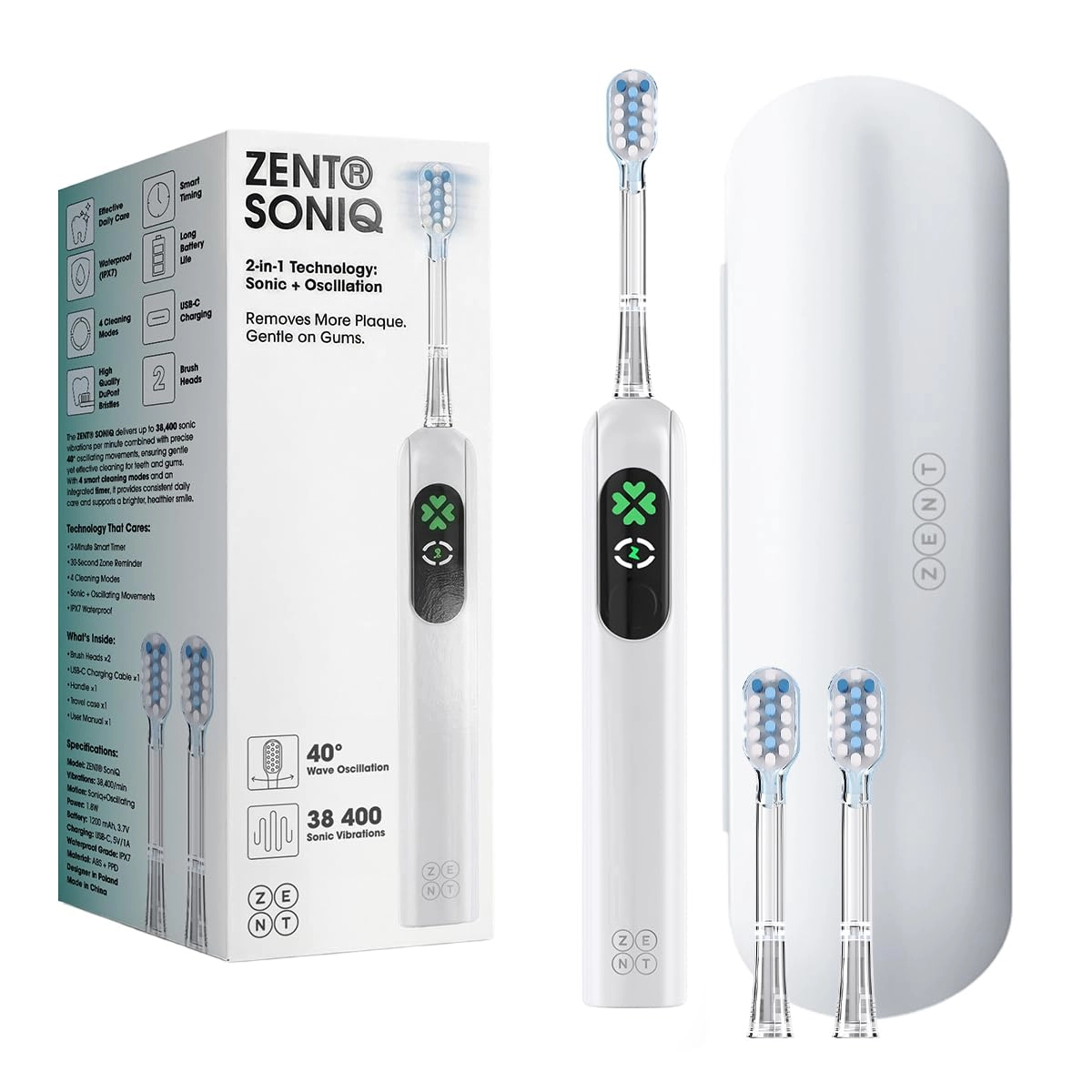 ZENT SoniQ - 38400 Vibrations/Min 4 Cleaning Modes