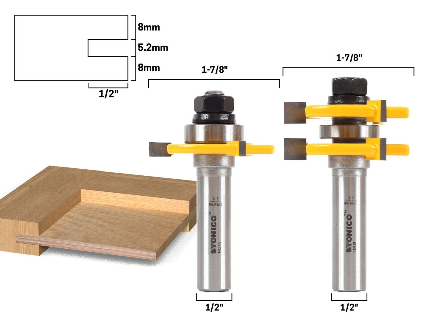 Tongue and Groove Router Bits Set - 3/4-Inch 1/4-Inch 2 Bit