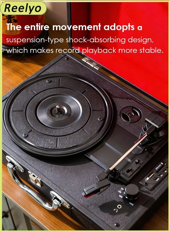 Retro Vinyl Turntable Record Player - 3 Speed Bluetooth 5.4 Portable Suitcase