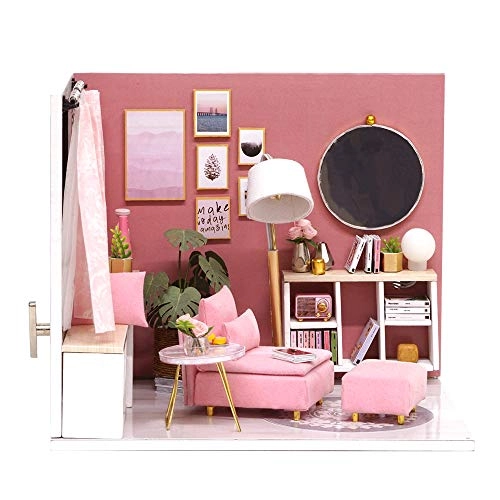 DIY Miniature Dollhouse Kit - 3D Pink LED Lights