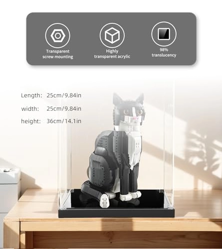 Lego Acrylic Display Case (21349 Tuxedo Cat) - Dustproof 25 x 25 x 36 cm