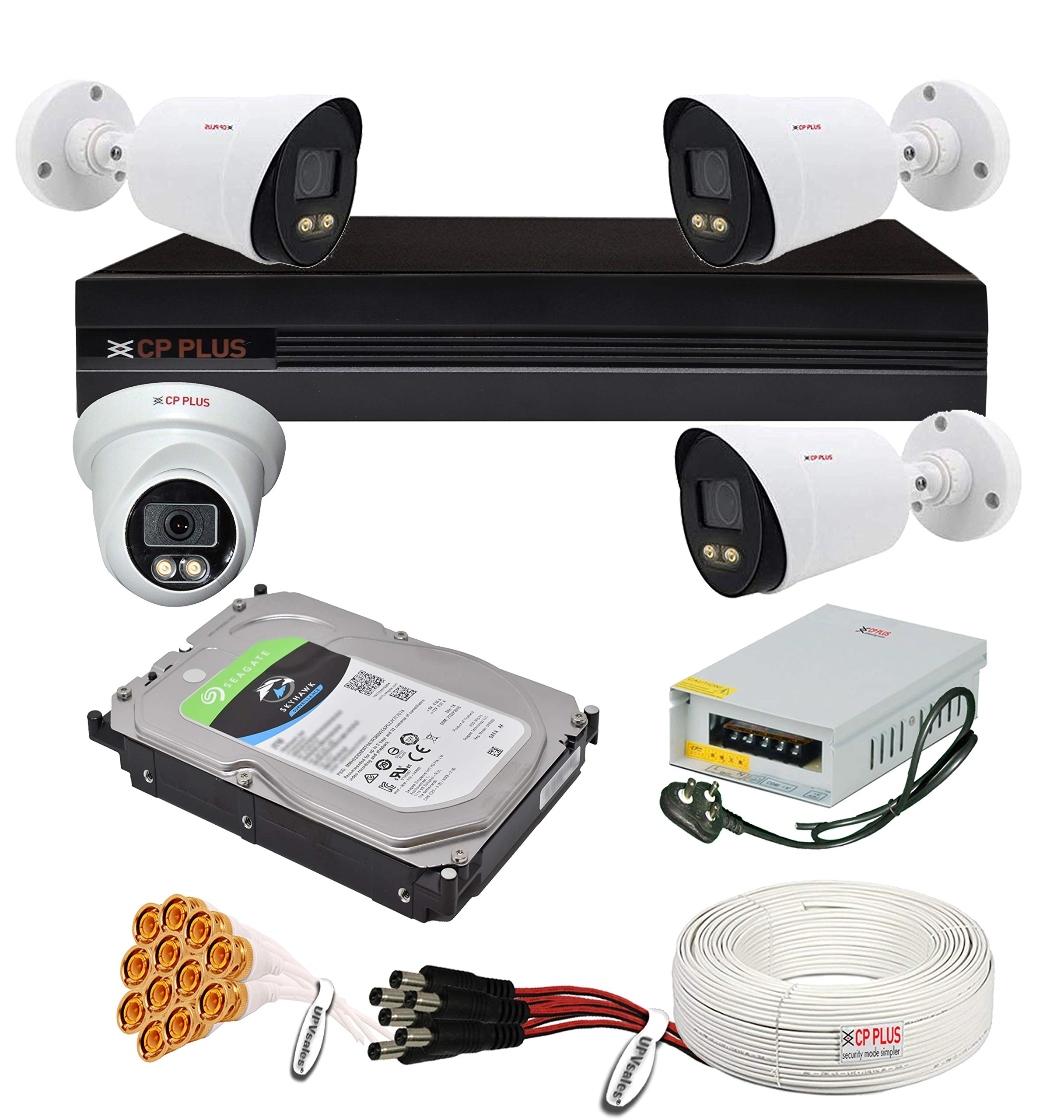 UVR-0401E1-HC - 4Channel + VAC-D24L2-V3 - 2.4MP + VAC-T24PL2-V3 - 3Nos + DPS-MD50-12D - 12V-5Amp + Skyhawk - 2TB