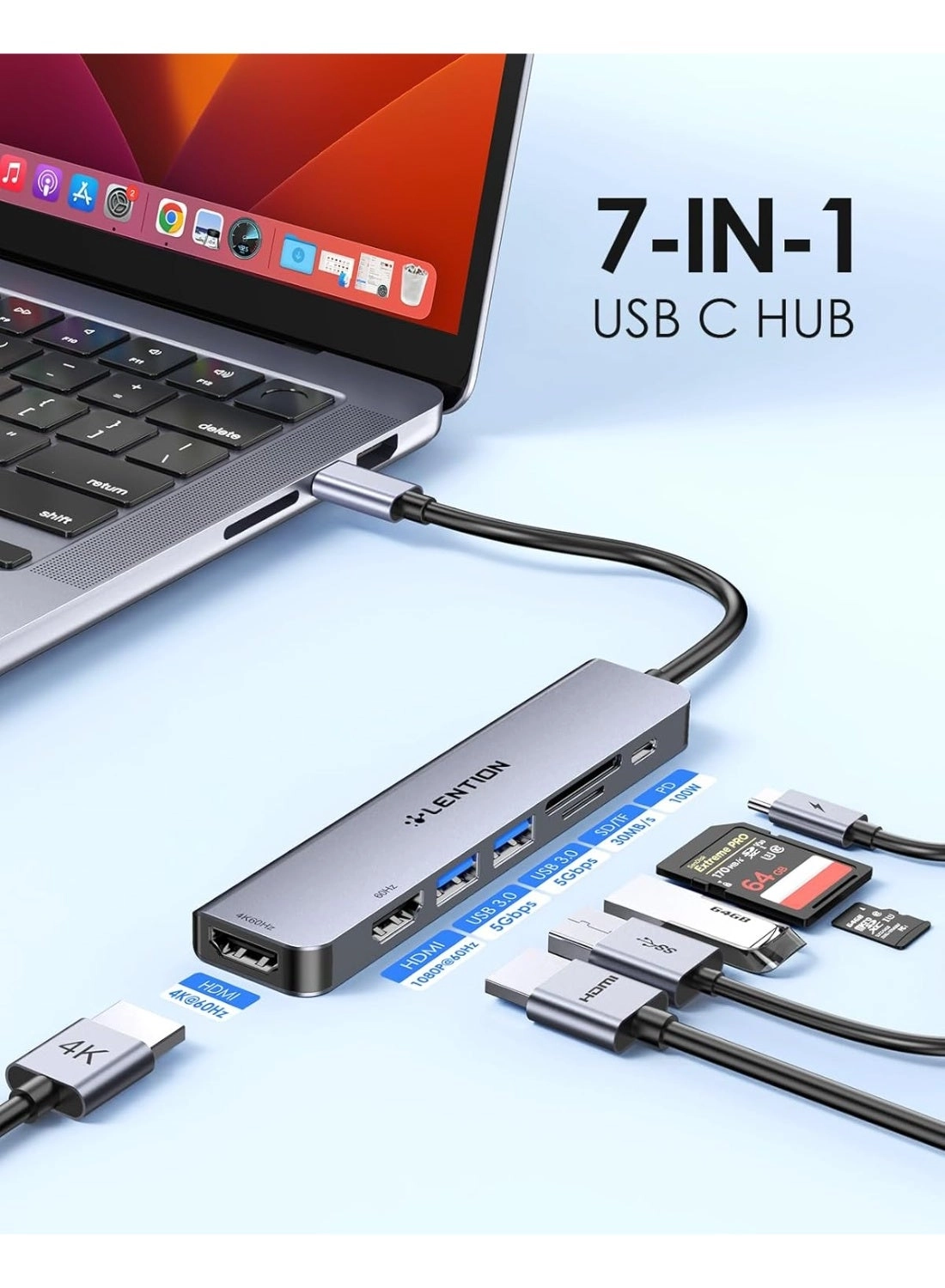 CB-CE18s - 8-in-1 USB-C Hub 4K@60Hz HDMI 100W PD