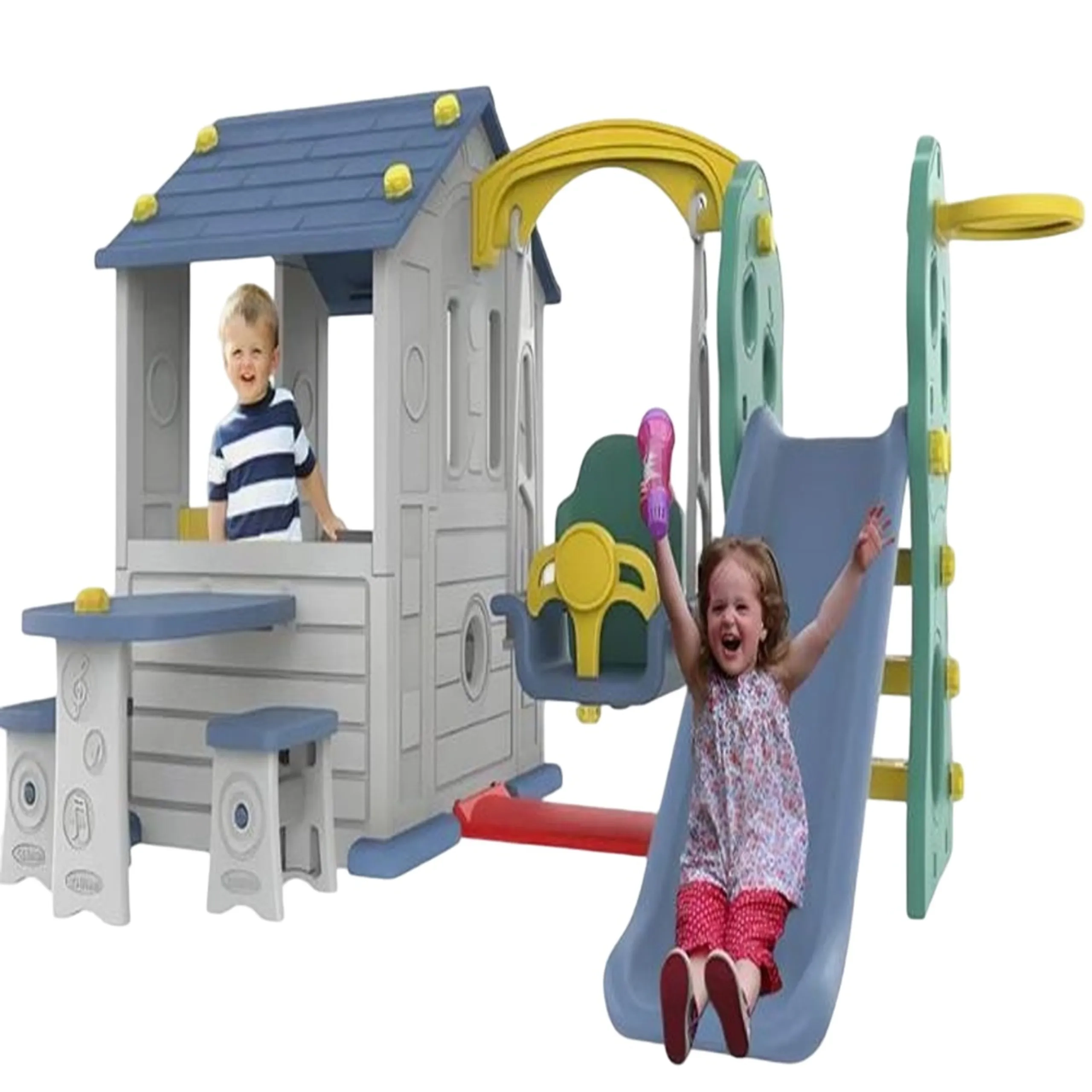 Panda's Tomo Playhouse - Slide With Baby Swing White & Red