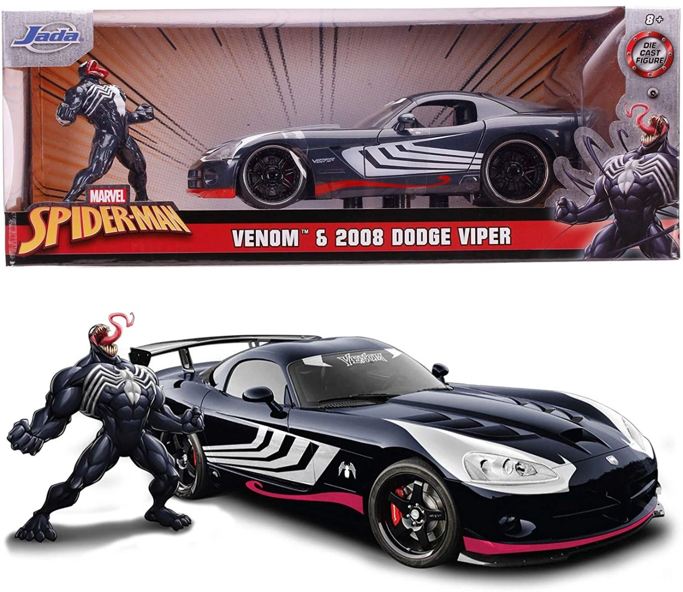 Jada Marvel Venom 2008 Dodge Viper with Venom Figure - 1:24