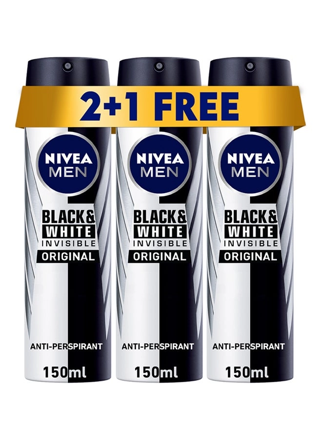 NIVEA Black And White Invisible Original Antiperspirant - 150ml x 3
