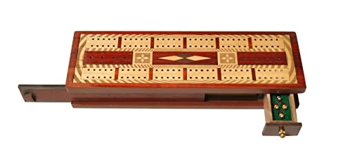 2 Track Wooden Cribbage Board - Bloodwood Maple Wood Integrated Storage