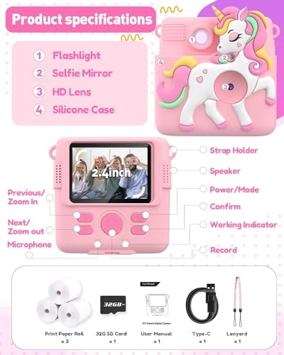 instant print camera for kids - 1080P 8MP