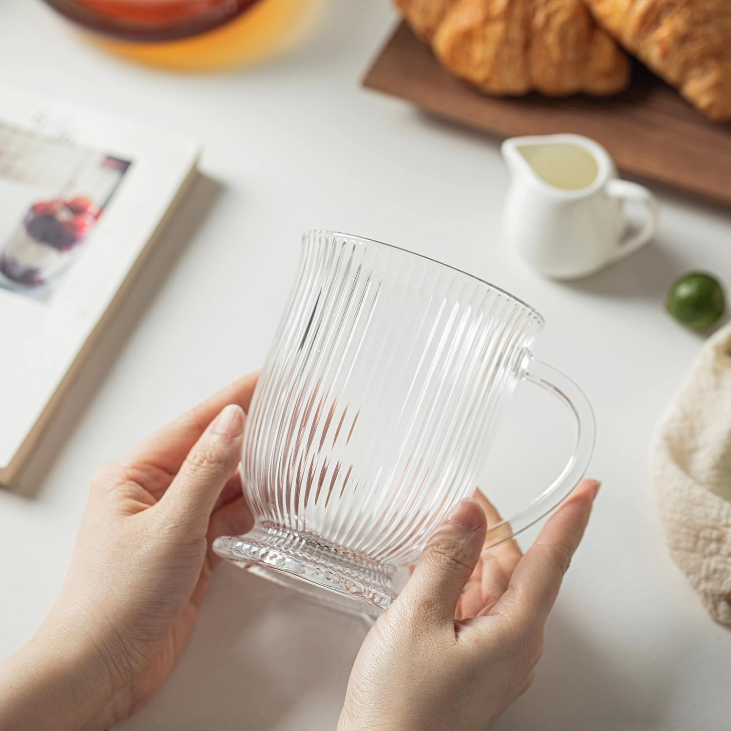 Ribbed Glass Tumbler - 4 pcs Handle 480 ml
