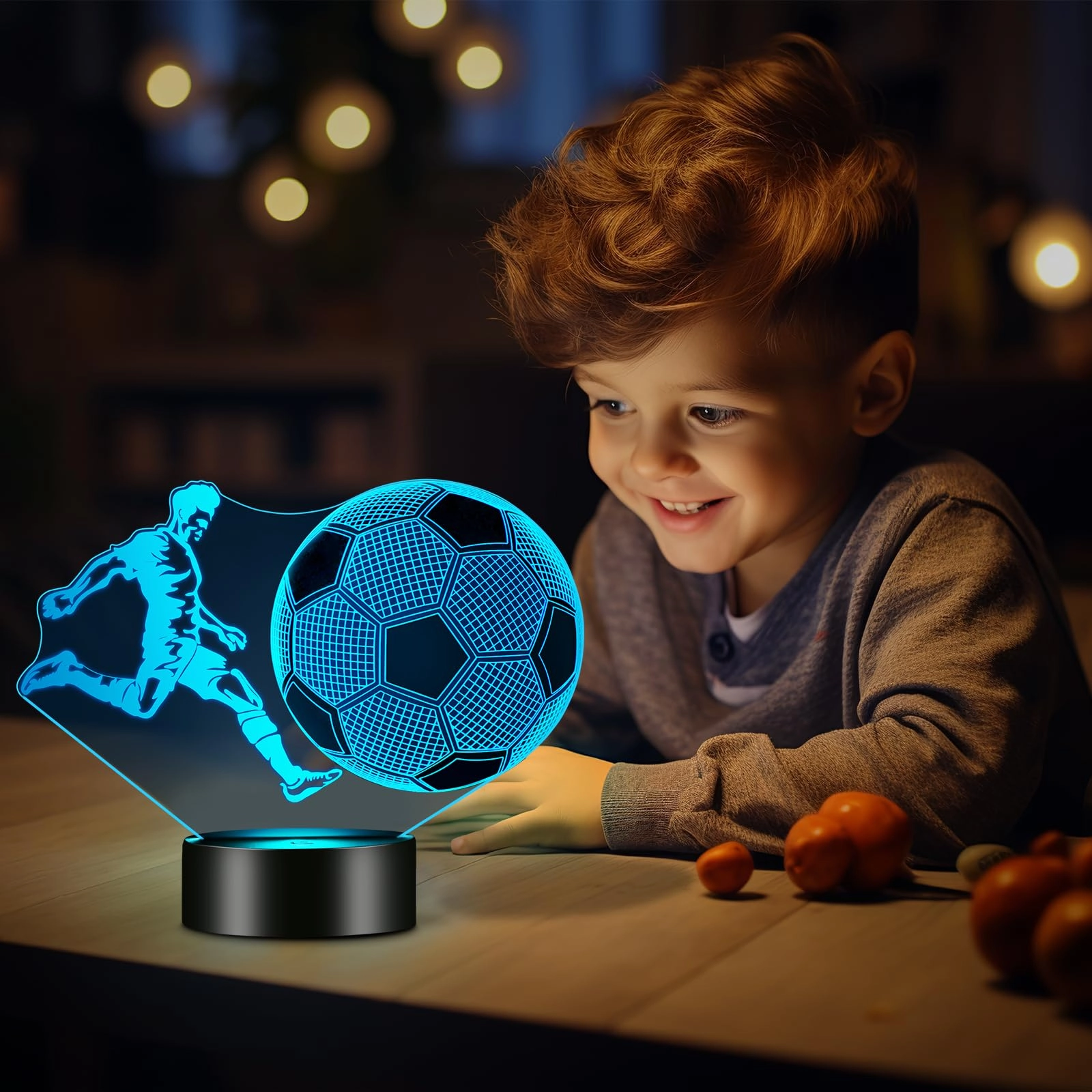 3D Illusion Football Night Light - USB Battery 16 Colors