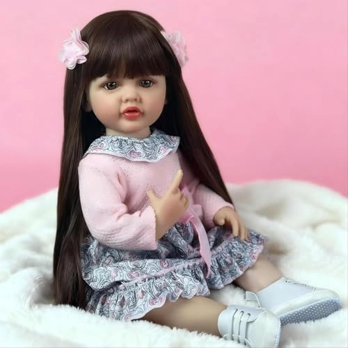 Reborn Baby Doll - 22inch 55cm Vinyl Silicone Girl Long Hair Ages 3+