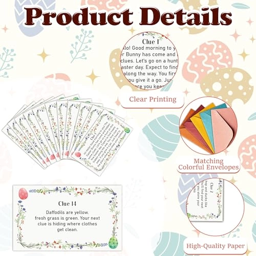 Easter Scavenger Hunt Game - 18 years and up 16 easter-style clue cards and 16 vintage-looking envelopes