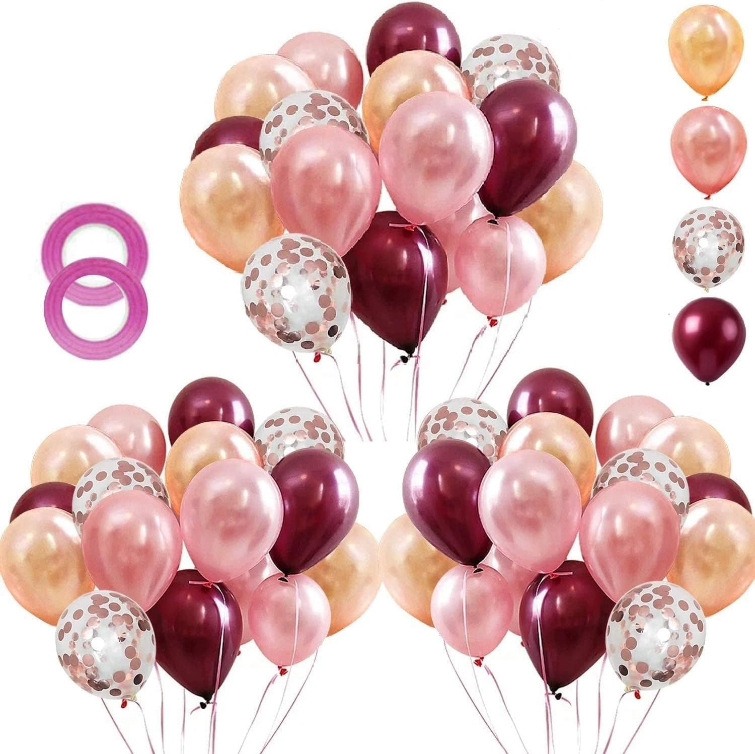 OuMuaMua Rose Gold Burgundy Confetti Balloons - 62Pcs