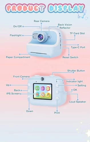 Instant Print Camera - Zero Ink Thermal 1080P