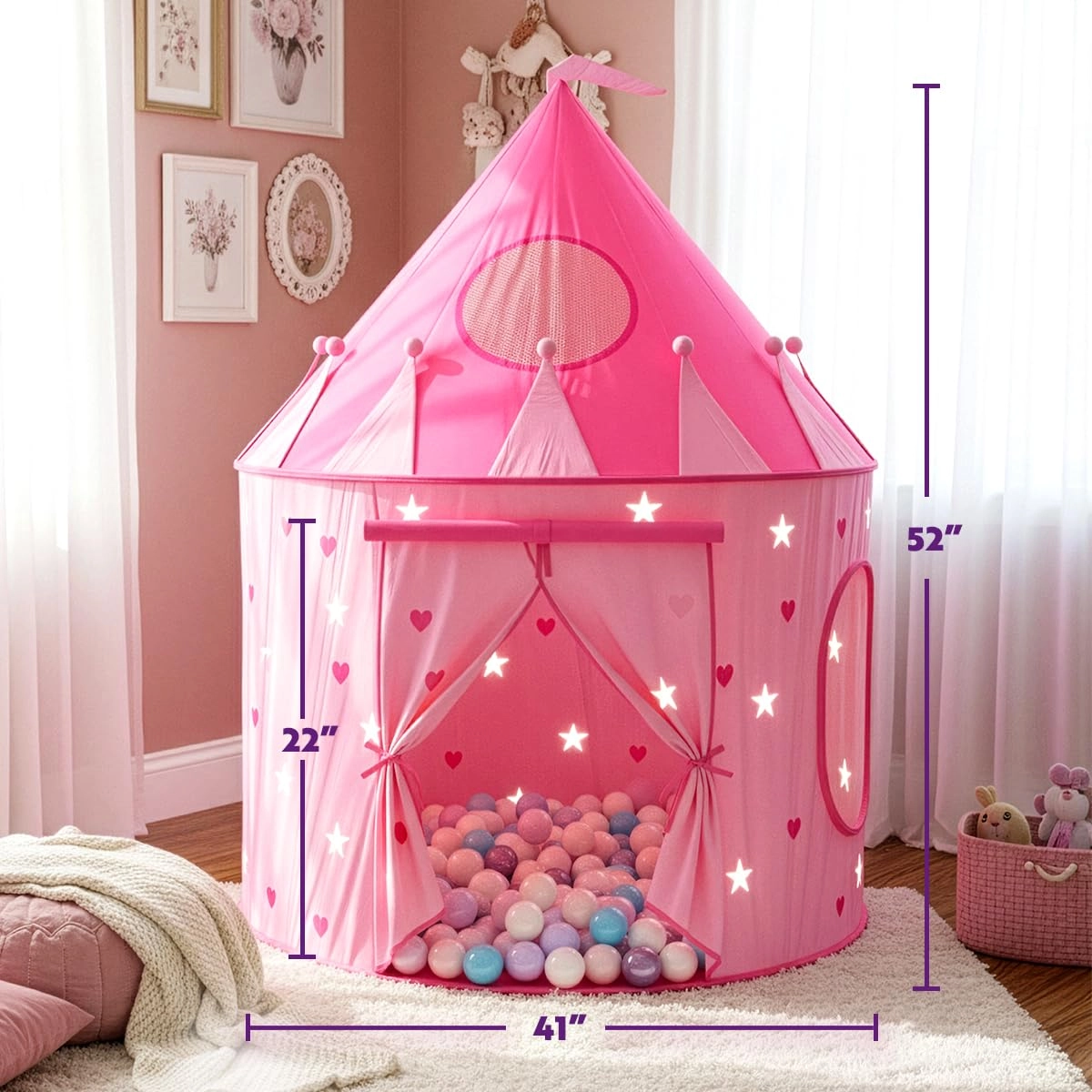 Princess Castle Pop Up Tent - Pink Foldable
