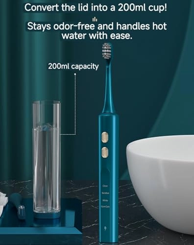 Sonic Electric Toothbrush - UV Sanitizing Cap 5 Replacement Brush Heads 45 Days Battery Life