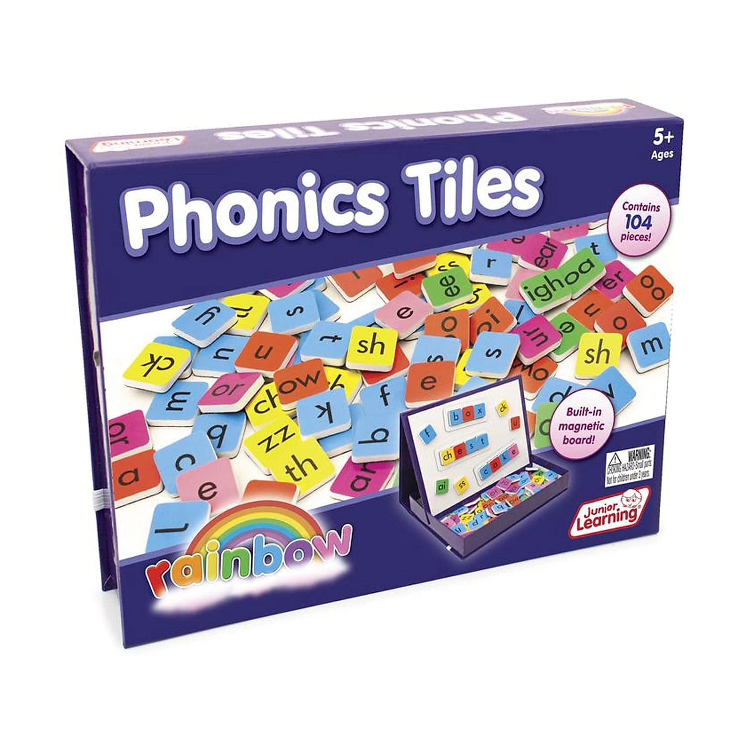 Junior Learning Rainbow Phonics Tiles - Built-in Magnetic Board 90 letter tiles