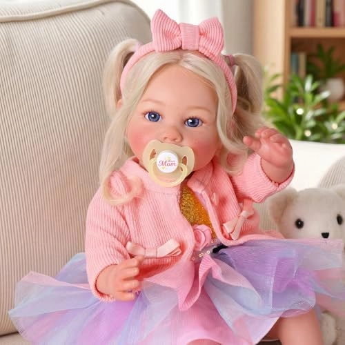 Reborn Baby Doll - 17 Inch Vinyl Long Grey Hair Ages 3+