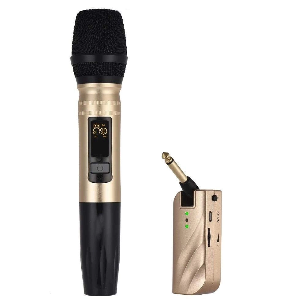 WJYLM Wireless Handheld Microphone System - 1 Receiver 1 Microphone Gold