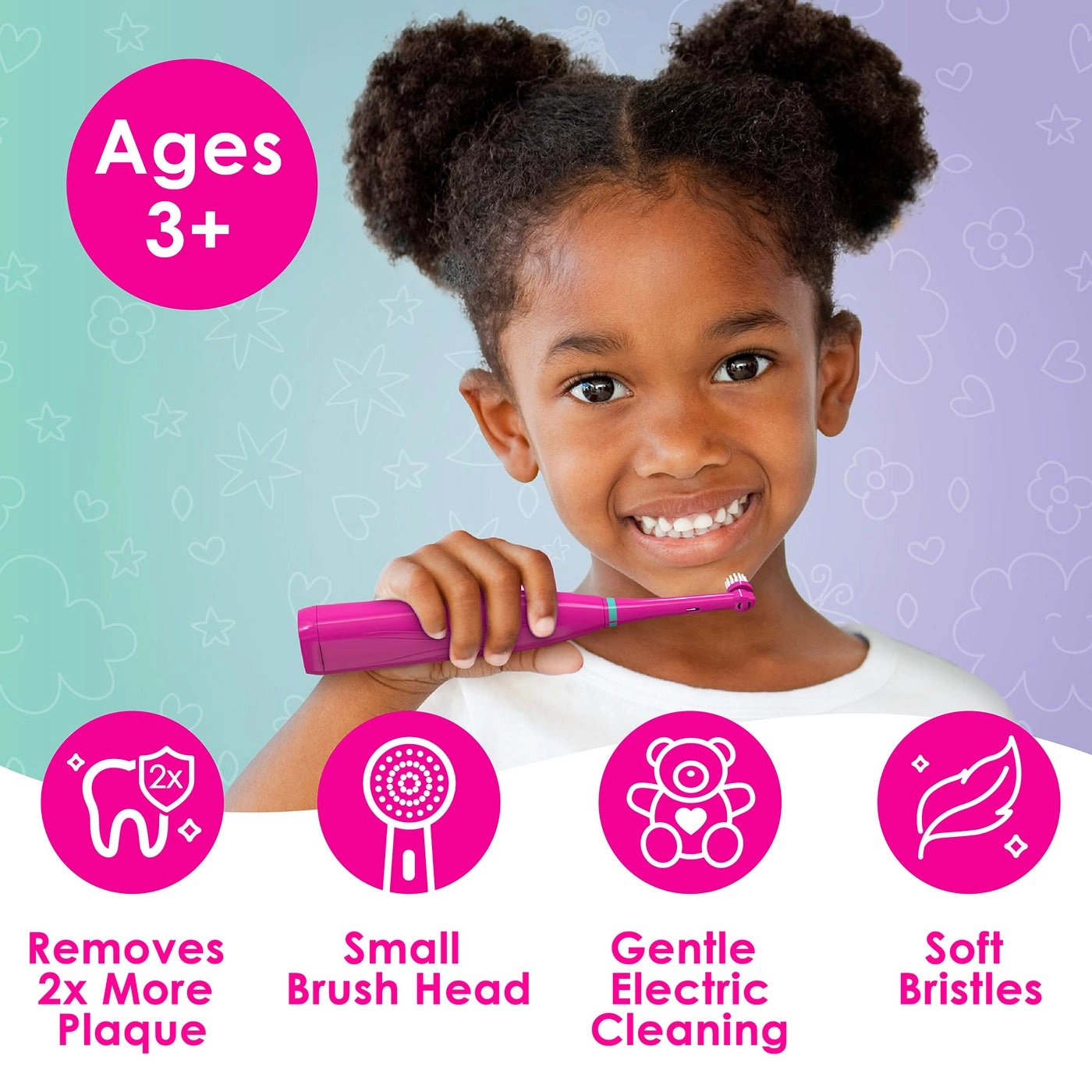 Kids’ Electric Toothbrush Set - Ages 3+ 2 Brush Heads 2-Minute Timer
