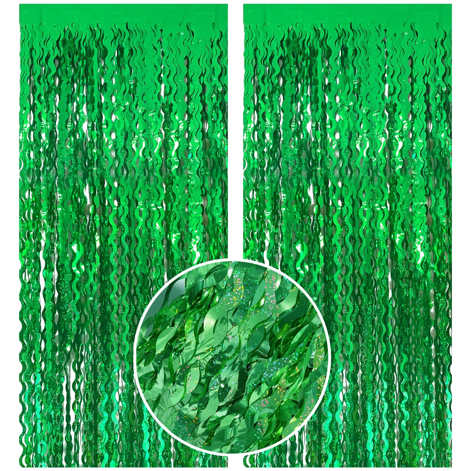 BOMSI Tinsel Foil Fringe Curtains Wavy Backdrop - 2 Pack Birthday Bridal Shower New Year
