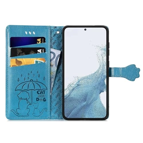 Nadoli Funny Cartoon Embossing Cat Dog Pattern Pu Leather Cat Paw Lanyard Standfunction Card Slots Wallet Flip Case Cover for Samsung Galaxy S24 Ultra
