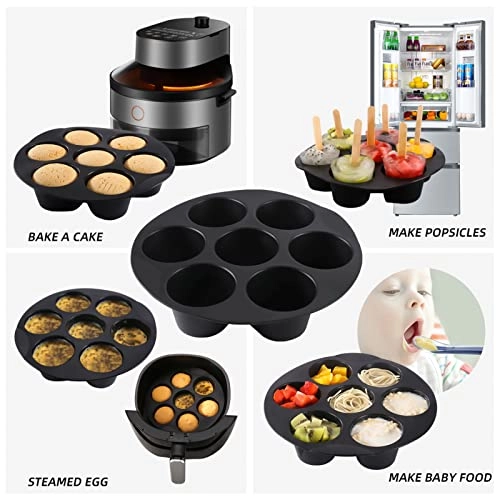 cake baking barrel + pizza pan + air fryer liners + silicone mat + cupcake pan + skewer rack + skewers + toast rack + metal holder + oil brush + plate gripper + silicone molds + silicone gloves - Stainless steel + silicone 12pcs/set