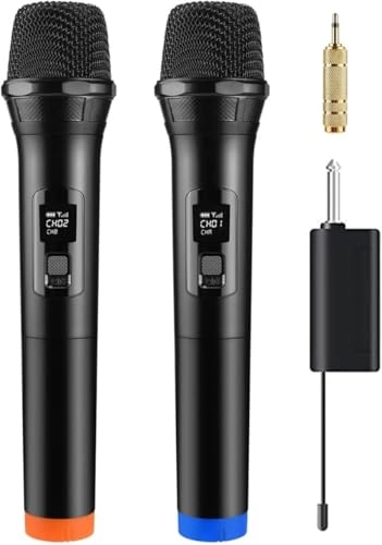 Wireless Handheld Microphones with Receiver - 2-Pack UHF Pack