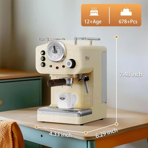 Retro Coffee Machine Building Set - Semi-Automatic Espresso Model Creamy White