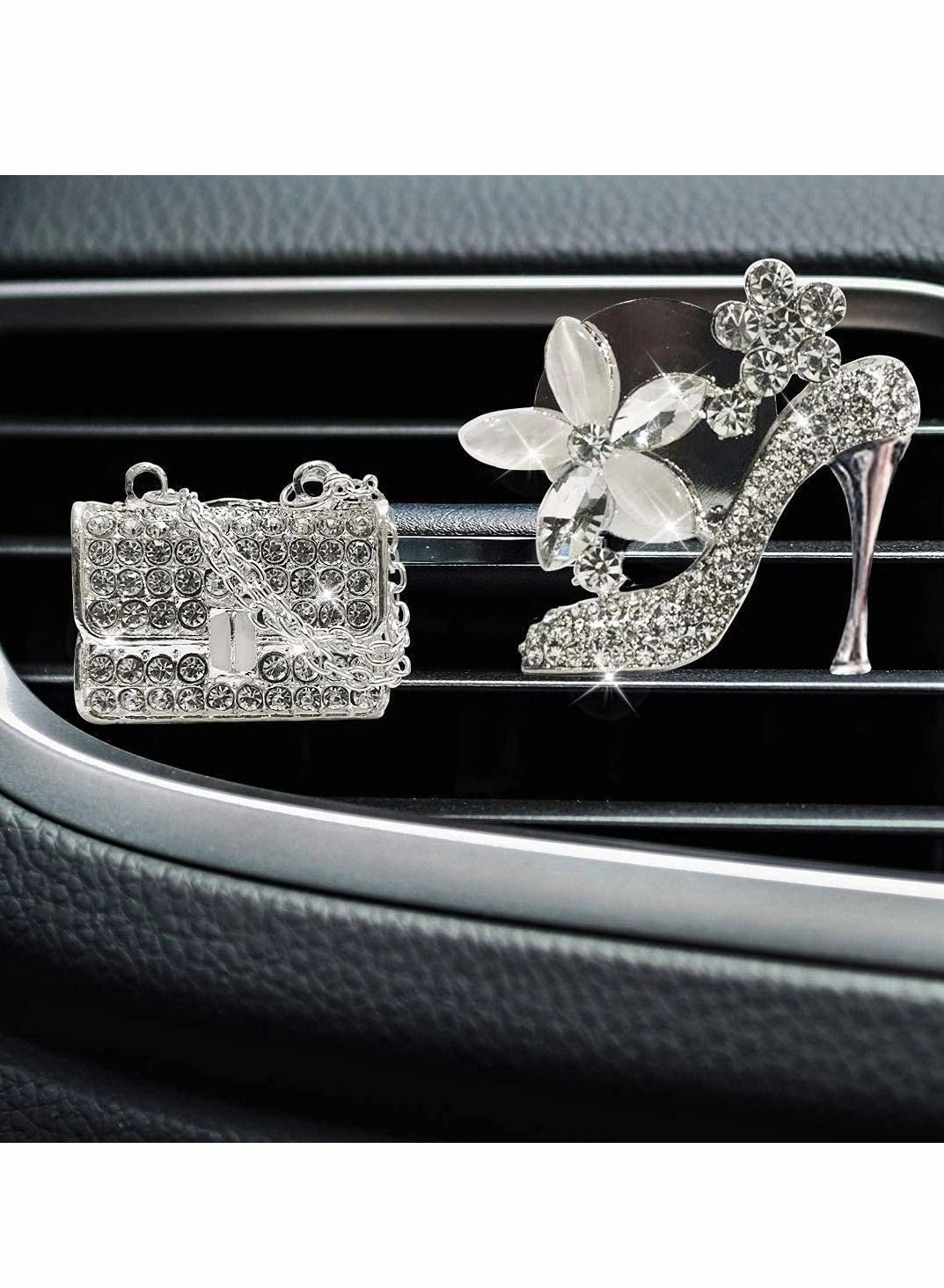 Bling Crystal High Heel Air Vent Clip + Bling Crystal Bag