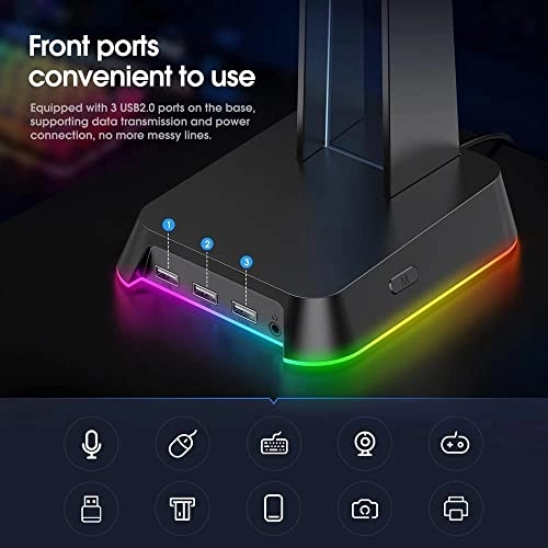 Headphone Stand for Computer Headphones - RGB 3 x USB 3.5mm Jack