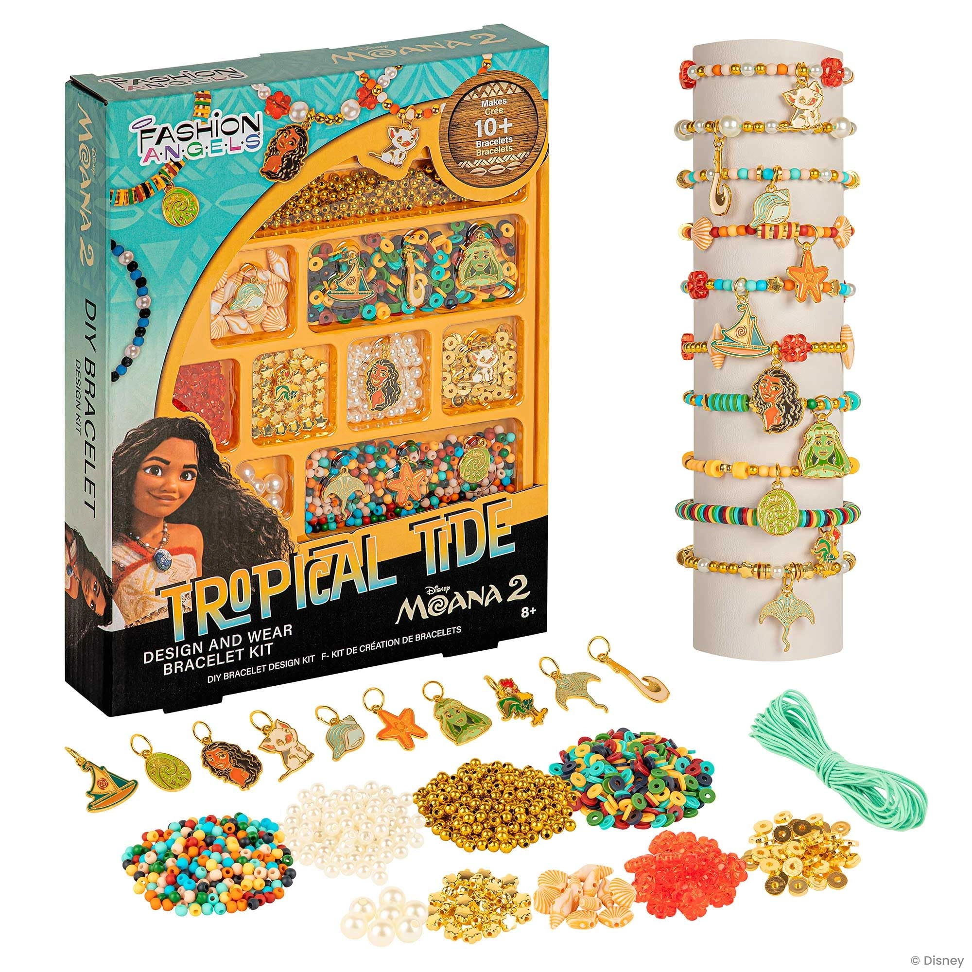 Fashion Angels Moana 2 Tropical Tide Jewelry Design Kit - Makes 10+ Nautical Bracelets Ages 8+