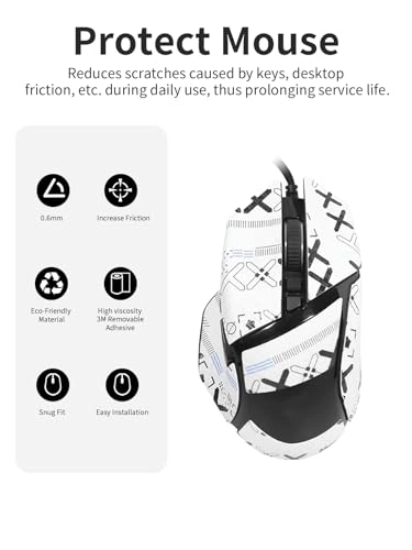 Mouse Anti-Slip Grip Tape for Razer Basilisk V3 Pro - White printed pattern Self-Adhesive