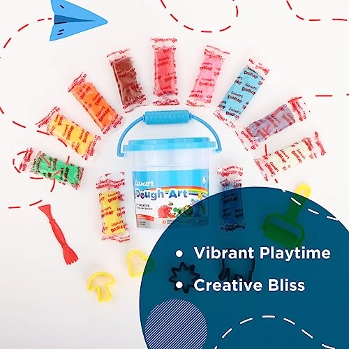 Doodles My Creative Modeling Dough Bucket - 12 Assorted Colours Dough, 1 Roller, 1 Plastic Knife & 4 Impression Moulds