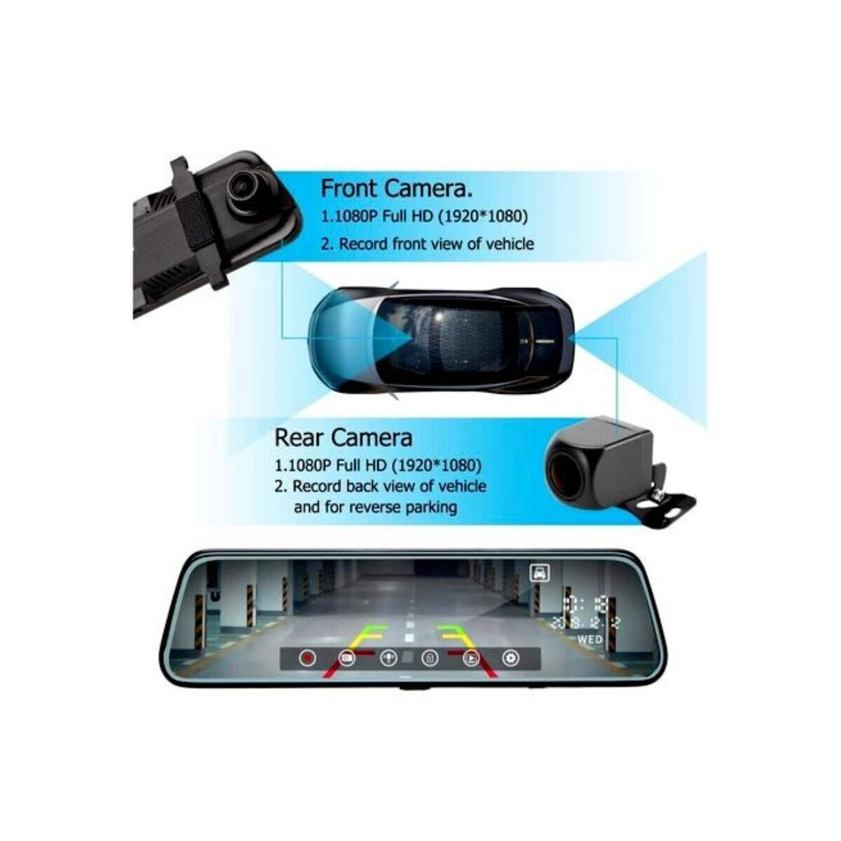 Dual Dash Cam Mirror - 1080P