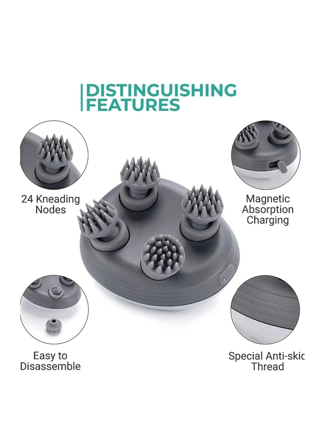 Electric Head Massager - Cordless 6 Kneading Massage Nodes