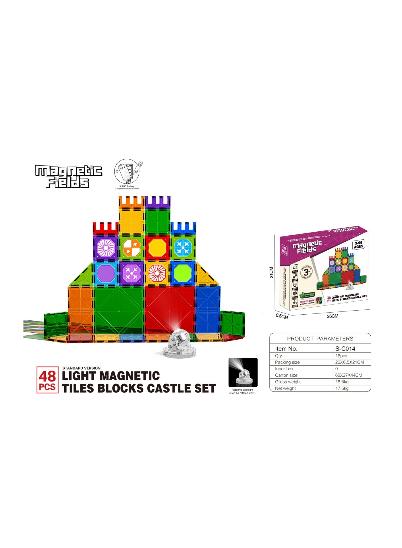 Light Magnetic Tiles Castle Set - Architecture 48 pcs