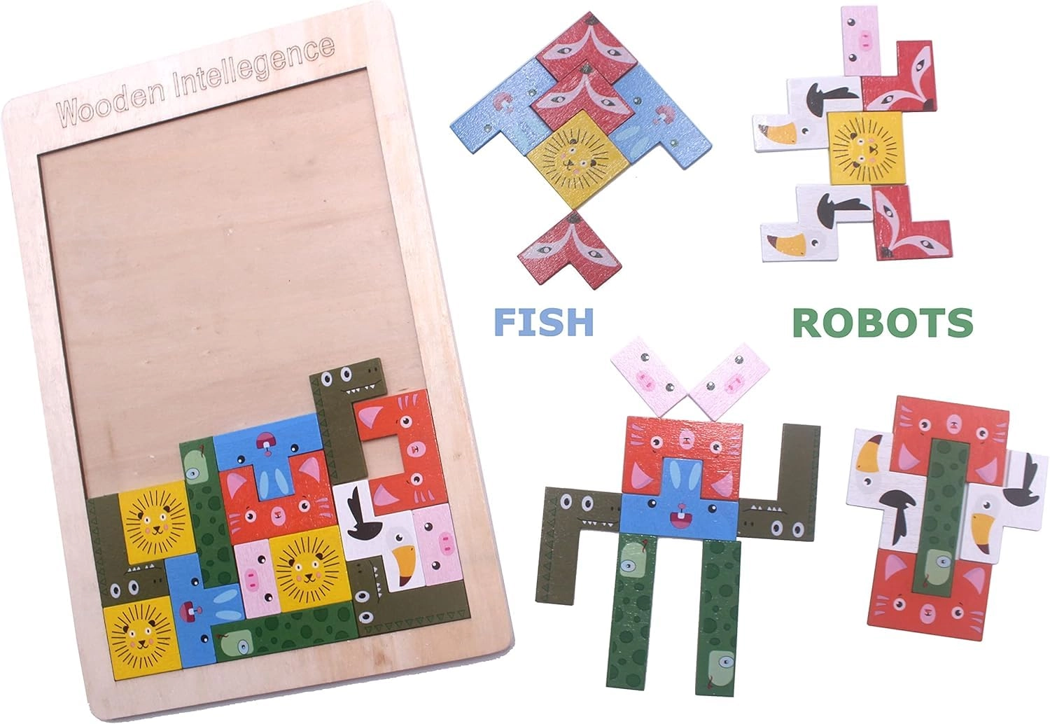 2 in 1 Tetris Wooden Animal Russian Puzzle - 80 Pcs Multicolor