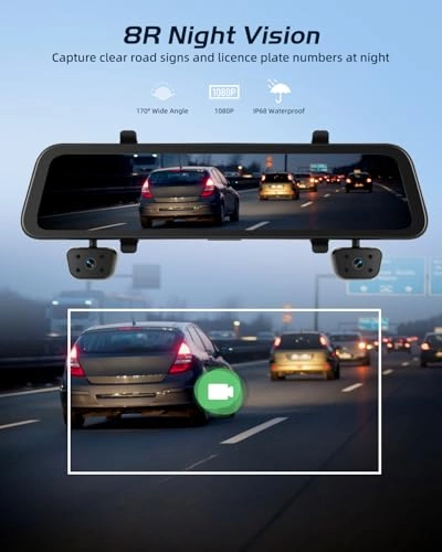4-Channel Rear View Mirror Dash Cam - 1080P