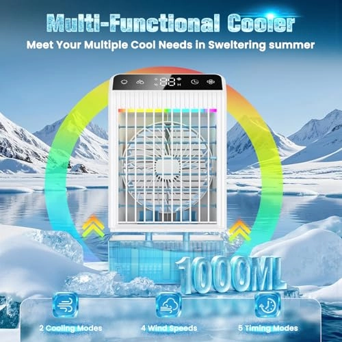 Portable Air Conditioner - 1000ml Water Tank 4 Speeds 4-in-1