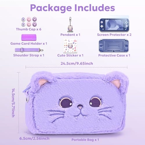 Switch Lite Carrying Case - Brown Dog + Switch Lite Screen Protector + Switch Game Case + Switch Thumb Caps