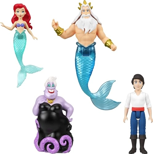 Ariel Little Doll - 9 cm Poseable + Prince Erik Little Doll + Ursula Little Doll + King Triton Little Doll