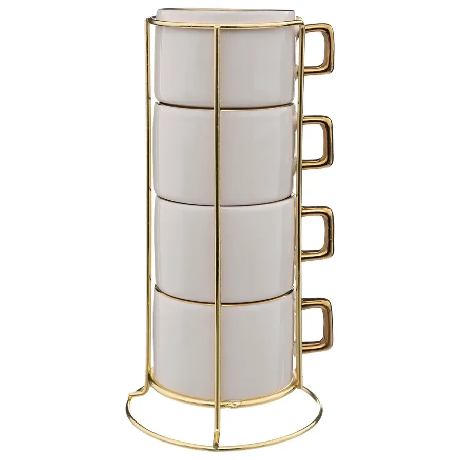 Sagem Arya New Bone China Mug Set W/Rack - 170 ml