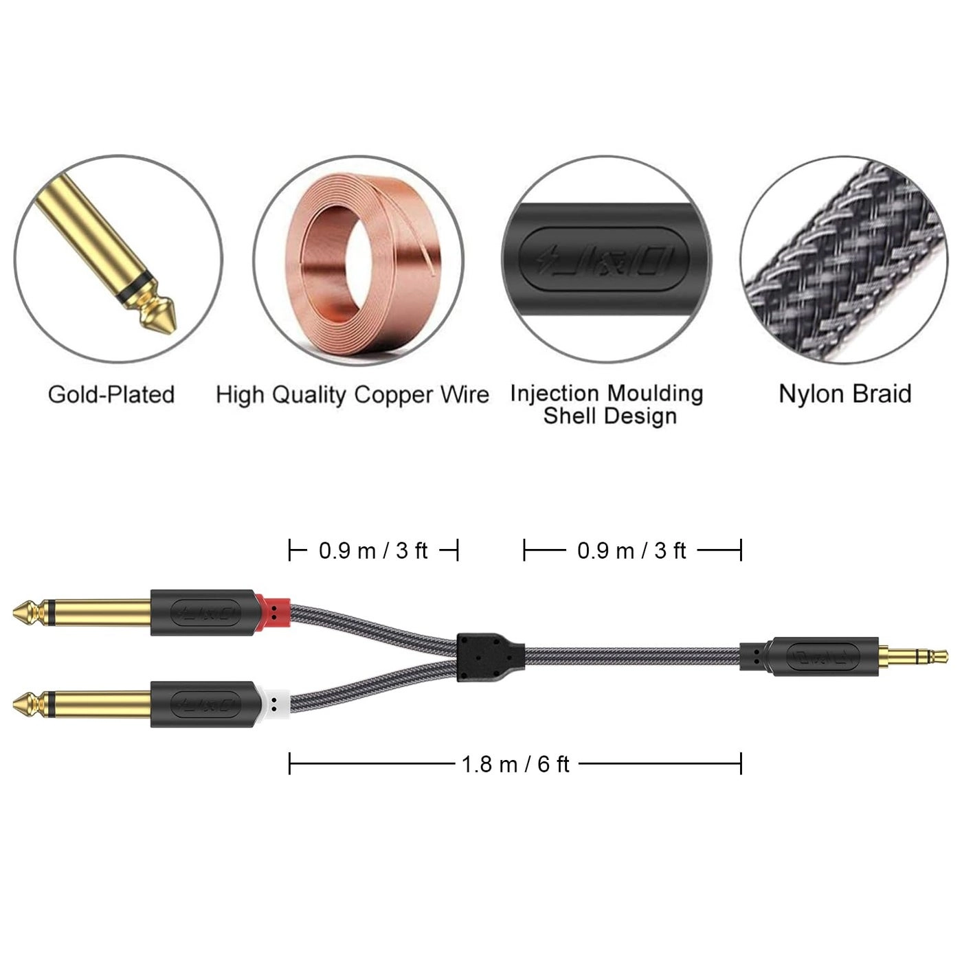 3.5mm TRS to Dual 6.35mm TS Breakout Cable - 6 Feet