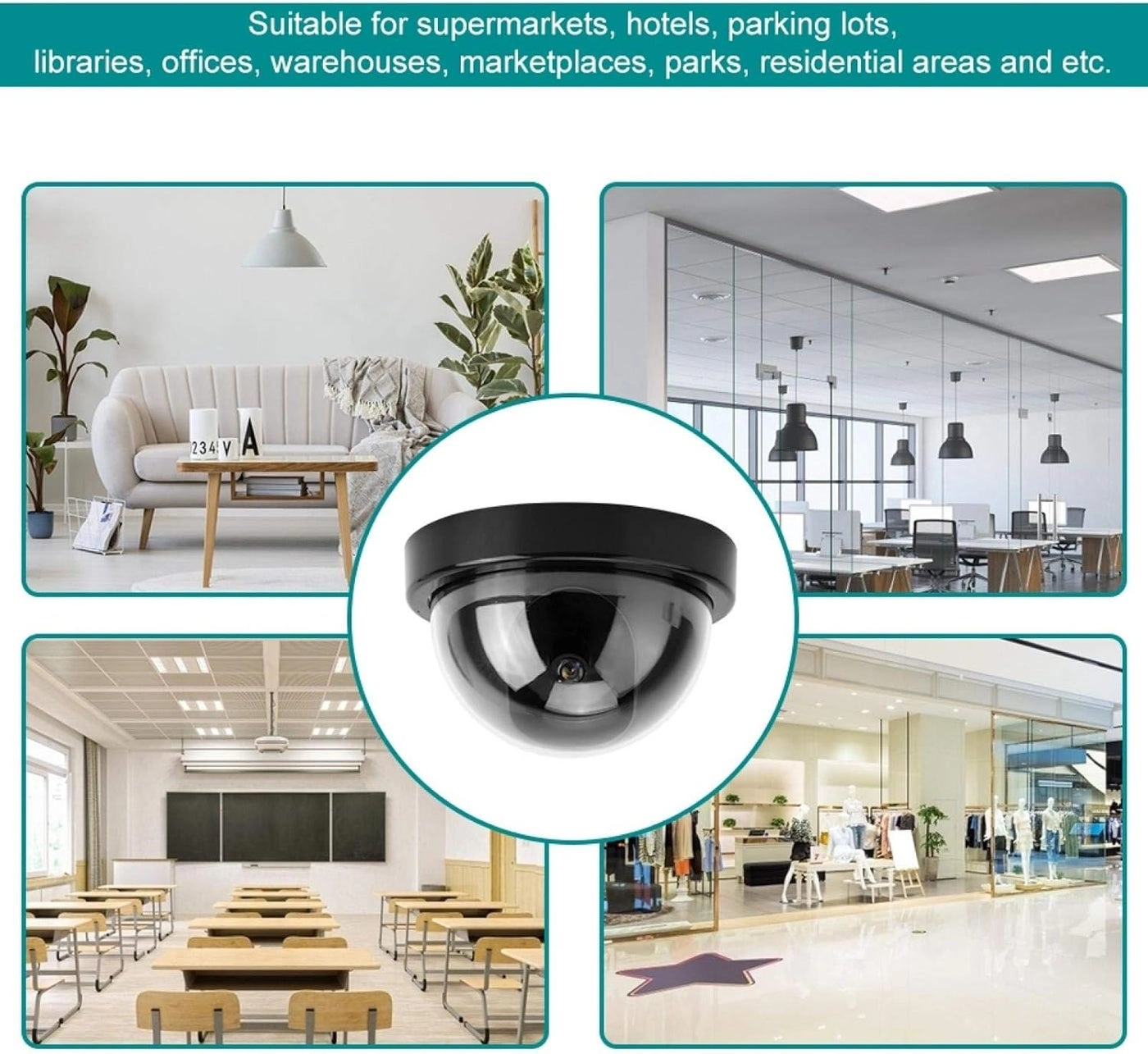 Dome Simulation Dummy Fake Security Camera - 4Pcs Black Flashing LED