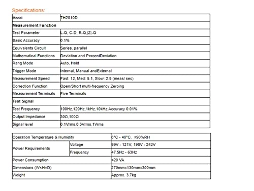TH2810D - Digital LCR Meter Large LCD Display