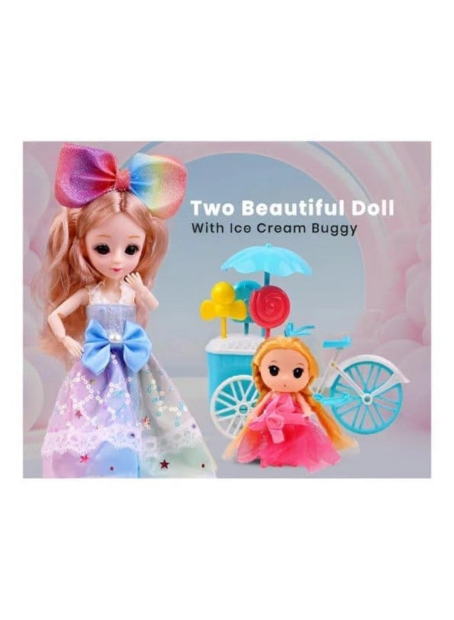 Shining Girl Pretty Doll - with Little Sister + Bicycle Playset - Fun Toy Set for Girls